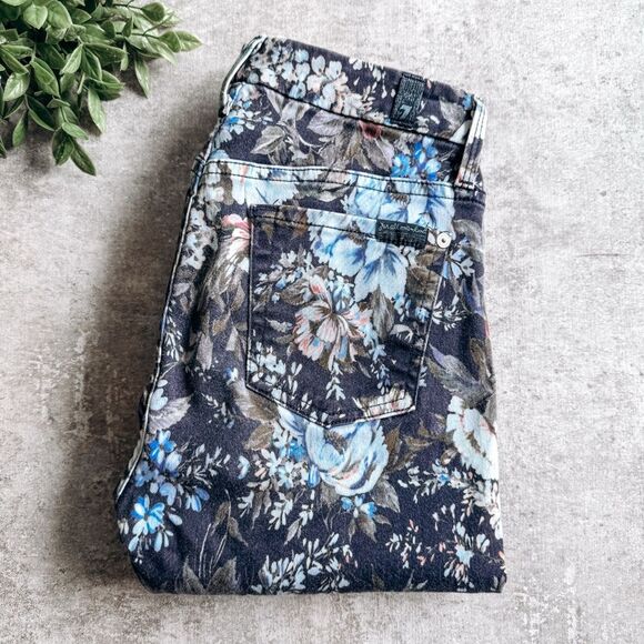 7 for all Mankind Skinny Floral Dark Navy Jean Size 26 - Picture 1 of 8